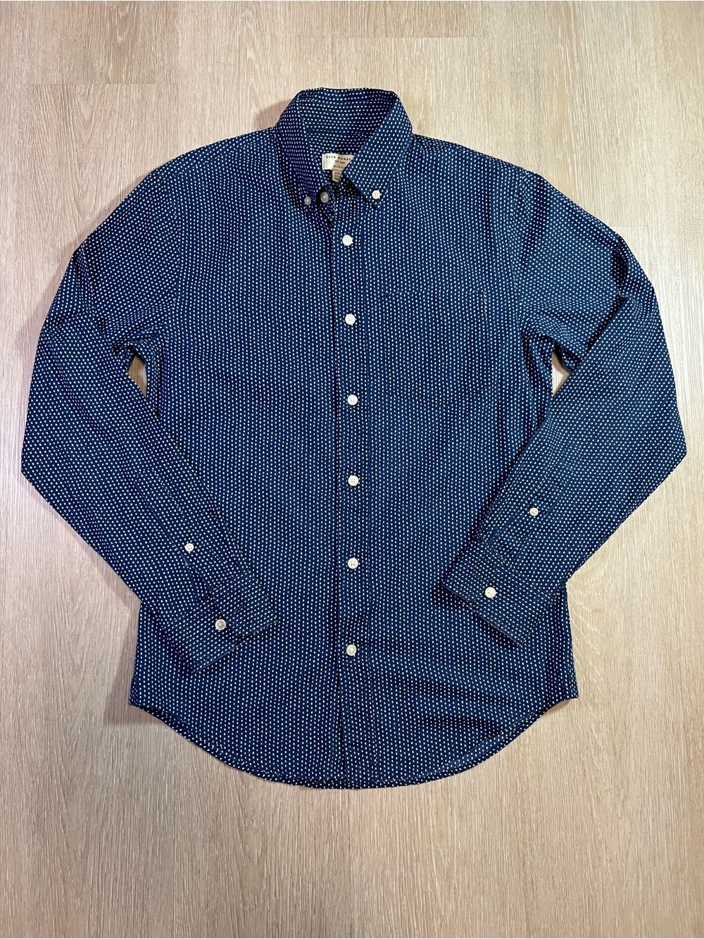 Club Monaco Navy Button-Down Shirt with White Dot Pattern